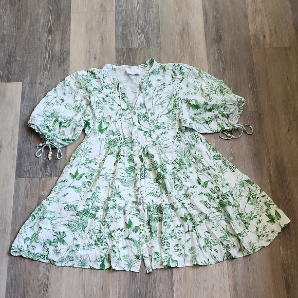 IRIS MAXI Green Mini Sundress with Bishop Sleeves - Picture 2 of 15